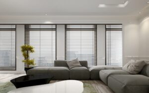 integral blinds installed on a living room window